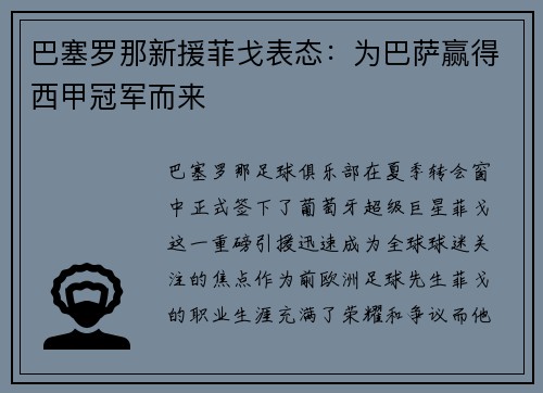 巴塞罗那新援菲戈表态：为巴萨赢得西甲冠军而来